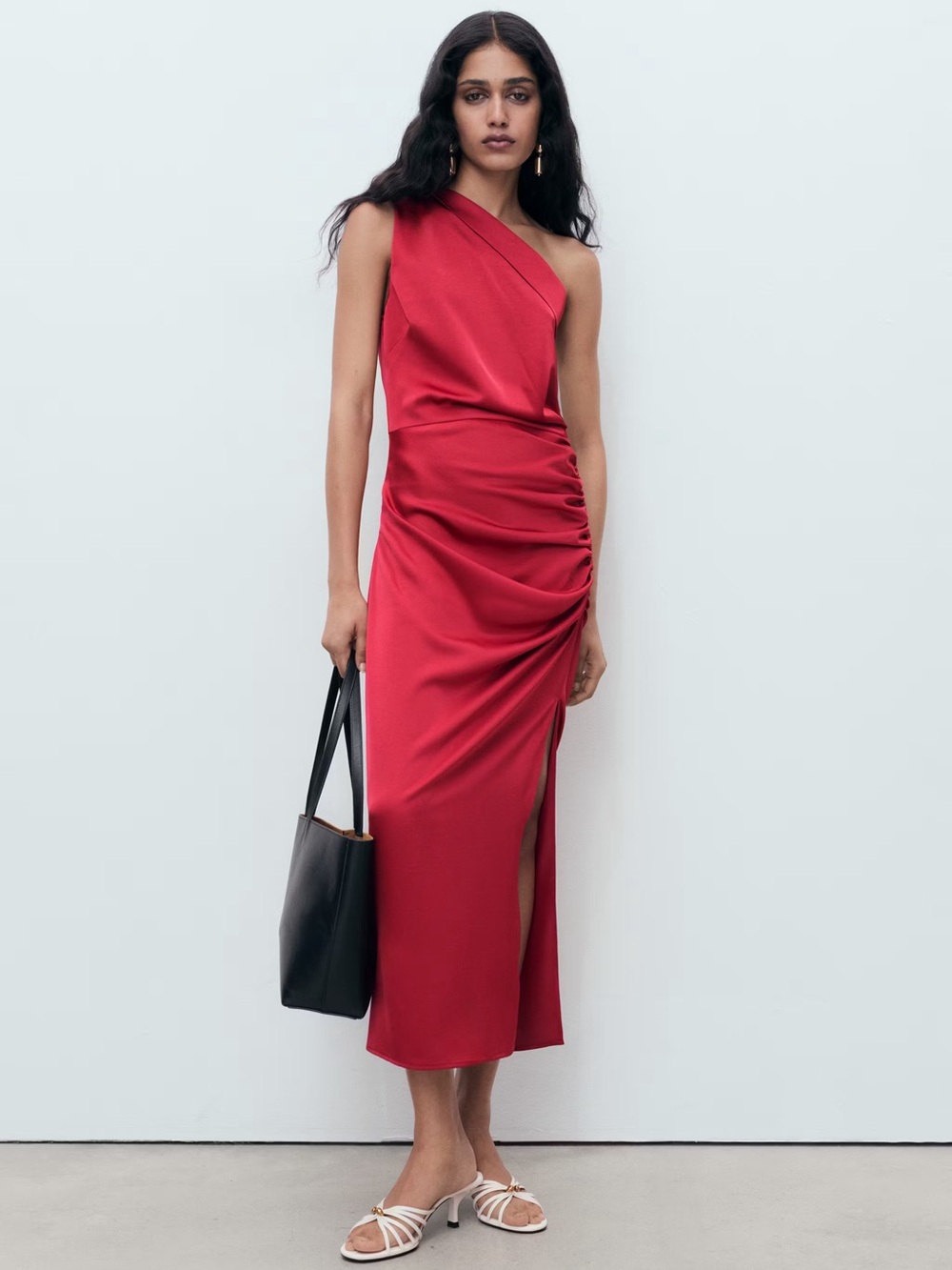 Mango Pink asymmetrical satin dress with side slits NWT